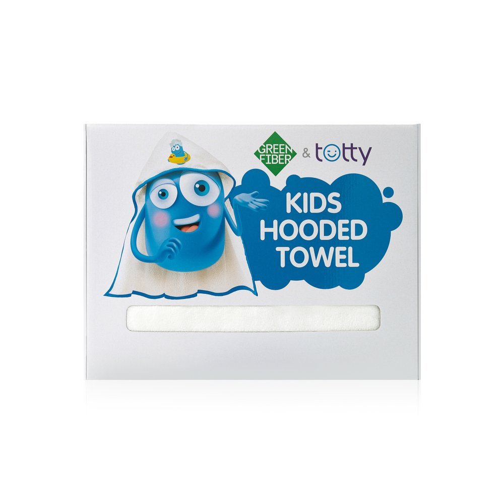 منشفة أطفال بطربوش بيضاء مع حواف زرقاء Totty corner baby towel